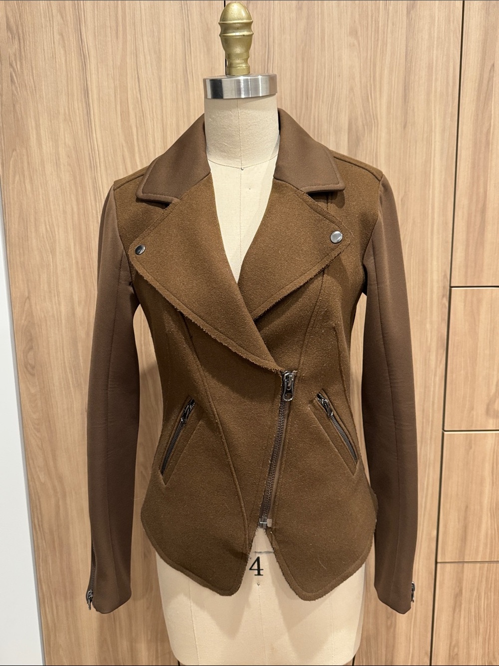 Brown Asymmetric Zip Wool-Blend Women's Jacket